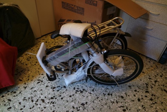 test vélo électrique pliant, emballage
